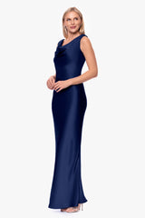 "Amora" Satin Backless Floor Length Dress