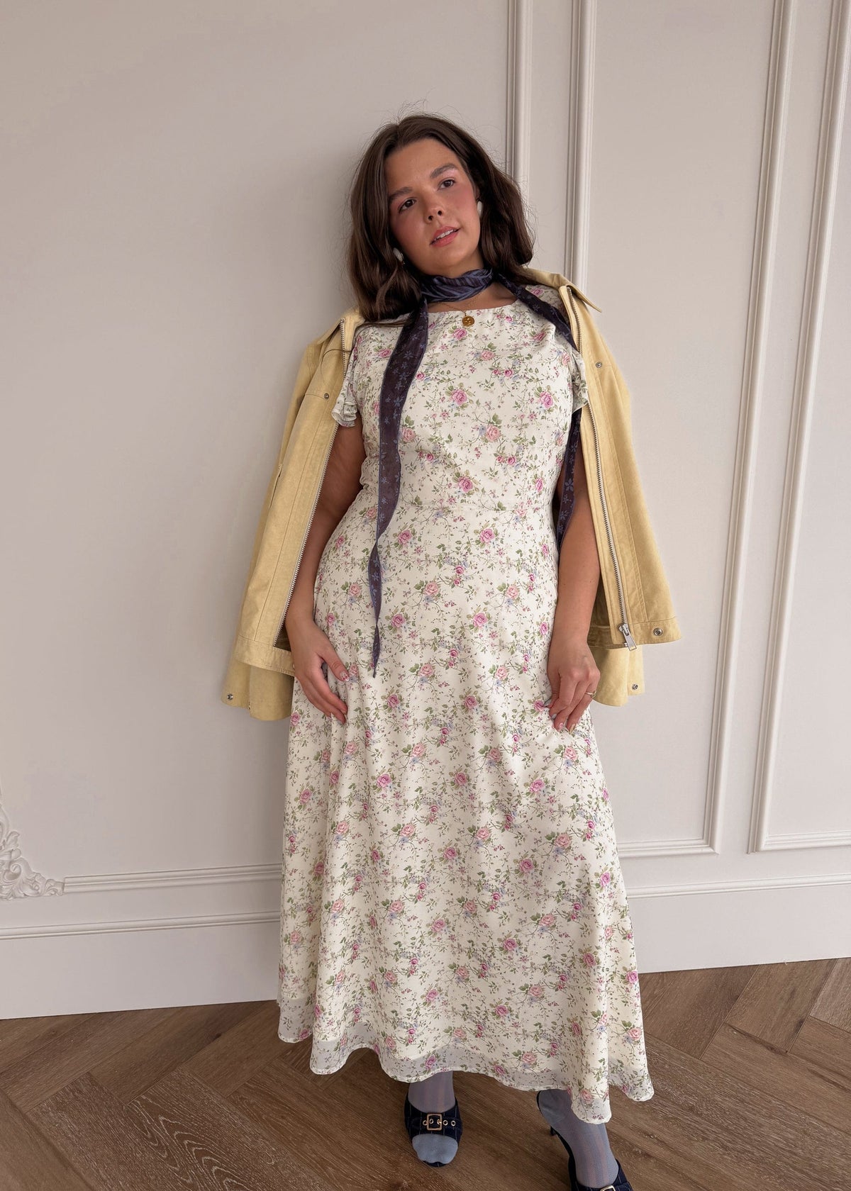 Elodie A-line Floral Midi Dress - Cream
