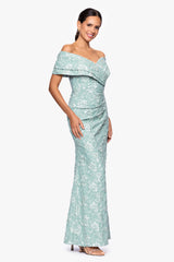 "April" Jacquard Off the Shoulder Floor Length Dress