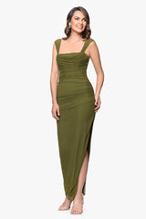 "Janice" Mesh Square Neck Floor Length Dress