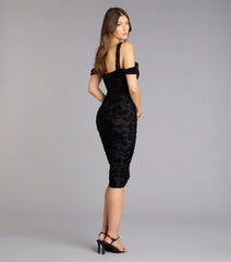 Chic Affair Flocked Floral Velvet Cold-Shoulder Midi Dress