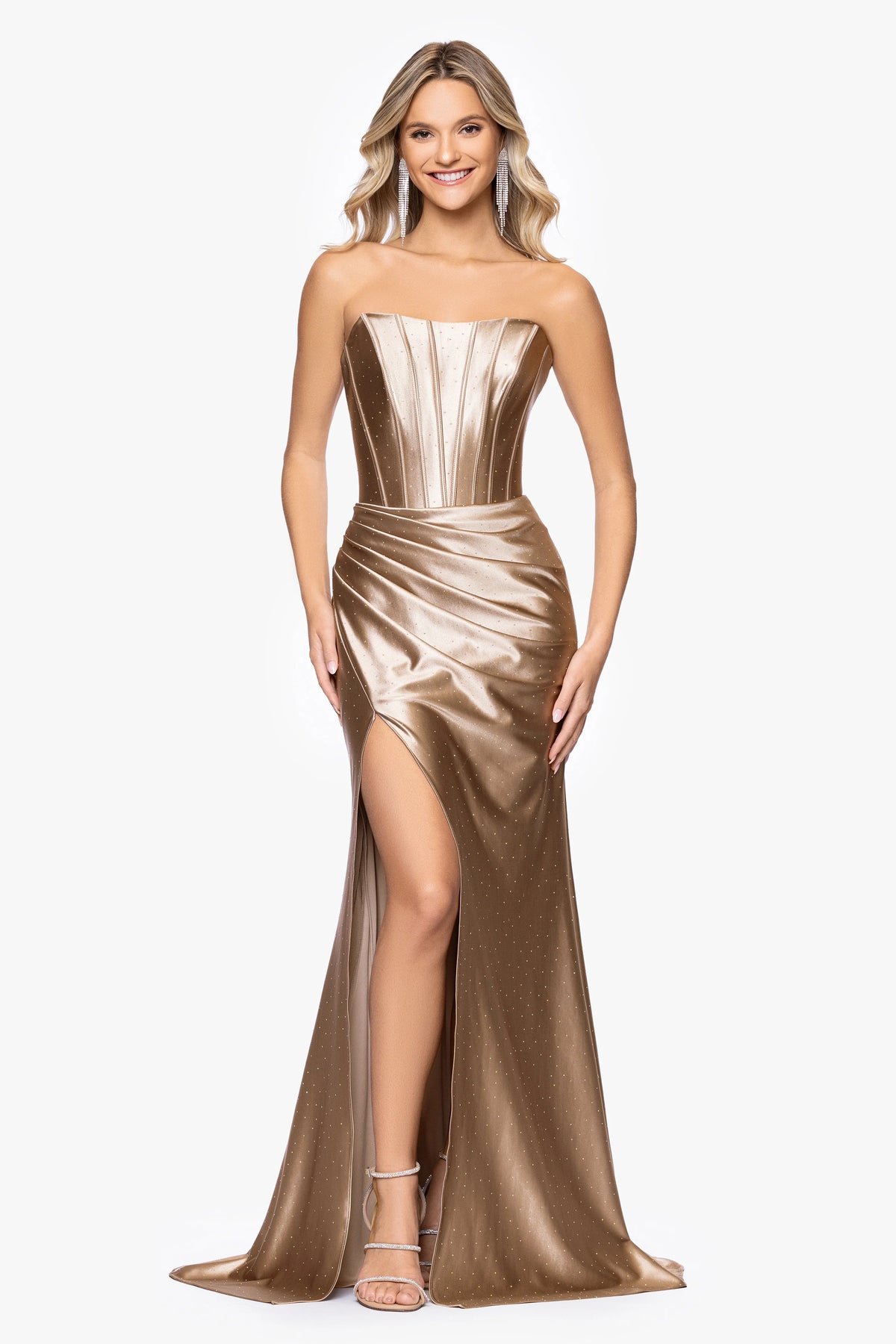 "Kenya" Satin Strapless Corset Floor Length Dress