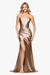 "Kenya" Satin Strapless Corset Floor Length Dress