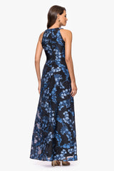 "Leila" Organza Brocade Halter Neck Floor Length Dress
