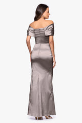 "Gia" Taffeta Twist Off the Shoulder Floor Length Dress