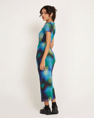 Roska Midi Dress in Mesh Blur Orbs