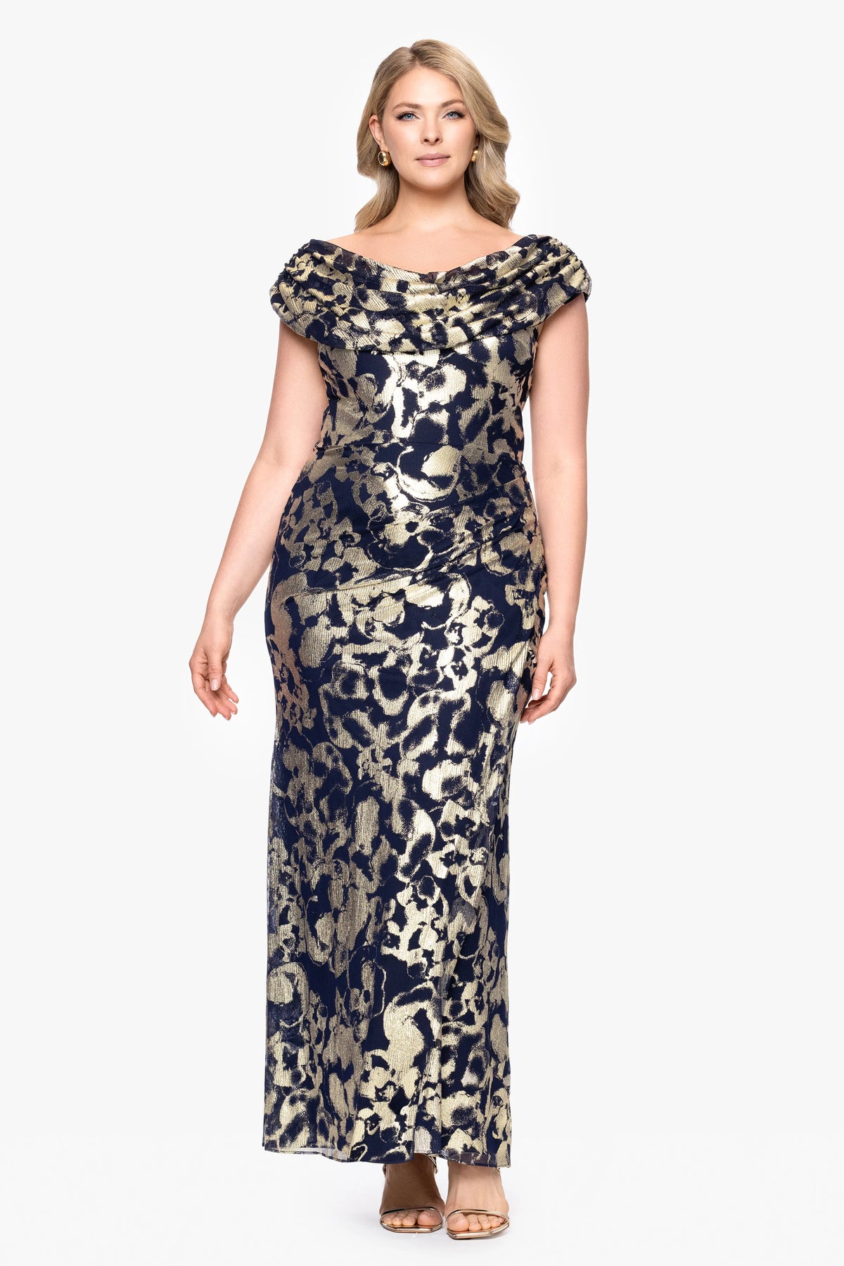 Plus "Bianca" Metallic Cowl Neck Floor Length Dress