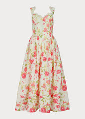 Lottie Basque Waist Floral Midi Dress - White