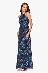 "Leila" Organza Brocade Halter Neck Floor Length Dress