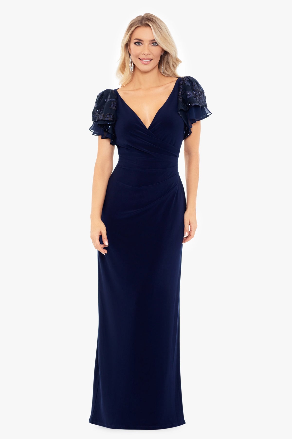 "Jennifer" Long Jersey Knit Sequin Sleeve Dress