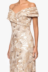 Petite "Teyana" Soutache Sequin Off the Shoulder Floor Length Dress