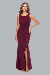 "Christine" Scuba Crepe Ruffled Bow Gown