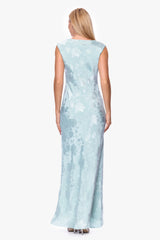 "Kayley" Satin Floral Cowl Neck Floor Length Dress