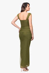 "Janice" Mesh Square Neck Floor Length Dress