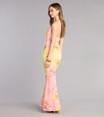 Sunset Garden Floral Cowl Neck Maxi Dress