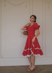 Red Polka Dot Puff Sleeve Dress