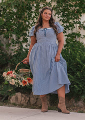 Giselle Micro Gingham Print Dress - Blue