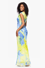 "Isabel" Print Chiffon Cowl Neck Floor Length Dress