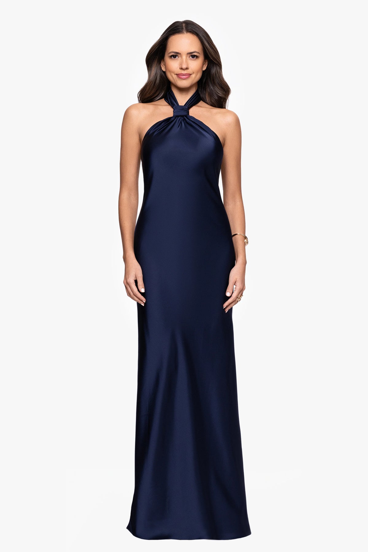 "Esmerelda" Satin Double Knotted Halter Neck Floor Length Dress