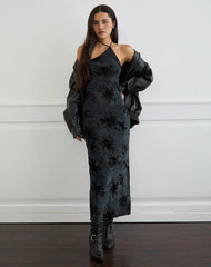 Rikaya Maxi Dress in Burn Velvet Grey