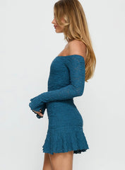 Vancesca Off Shoulder Long Sleeve Mini Dress Navy
