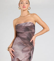 Major Energy Strapless Floral Mesh Maxi Dress