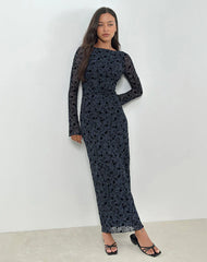 Shaleed Maxi Dress in Pretty Petal Flock Navy