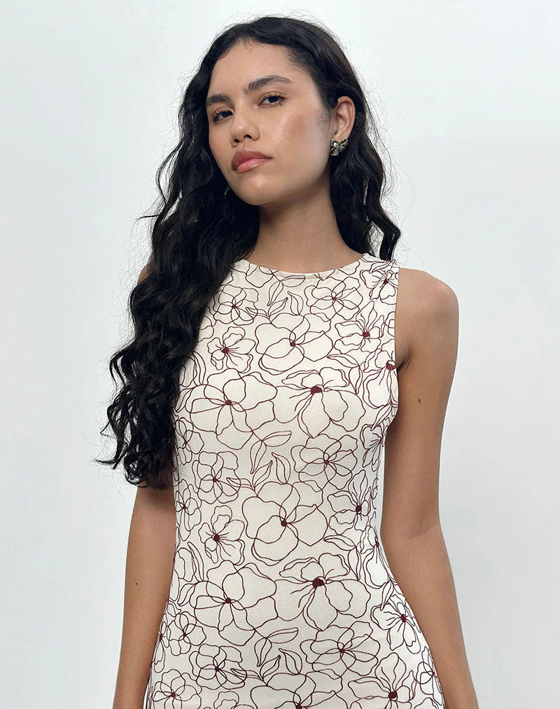 Hoover Maxi Dress in Line Flower Cream