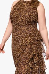 Plus "Andie" Print Chiffon Halter Neck Ruffle Floor Length Dress