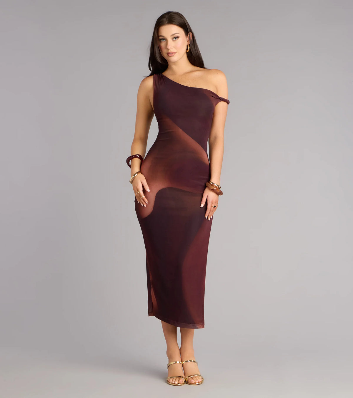 In Your Element Off-Shoulder Mesh Twist Midi Dress