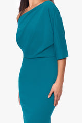 "Madeline" Scuba Crepe Off the Shoulder Drop Floor Length Dress