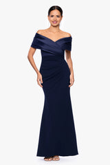 "Yasmeen" Long Off The Shoulder Scuba Crepe Gown
