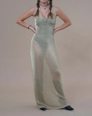 Morticia Maxi Dress in Chain Knit Gold