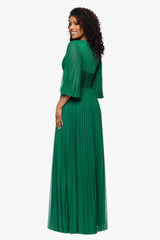 Petite "Saraya" Sheer Matte Jersey 3/4 Sleeve V-Neck Floor Length Dress