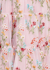 Margaret Floral Embroidered Midi Dress Pink