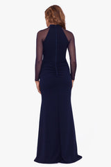 "Natalie" Long Mock Neck Mesh Sleeve Dress