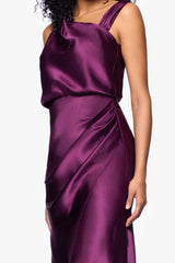 "Melody" Satin Rouched Strap Floor Length Dress