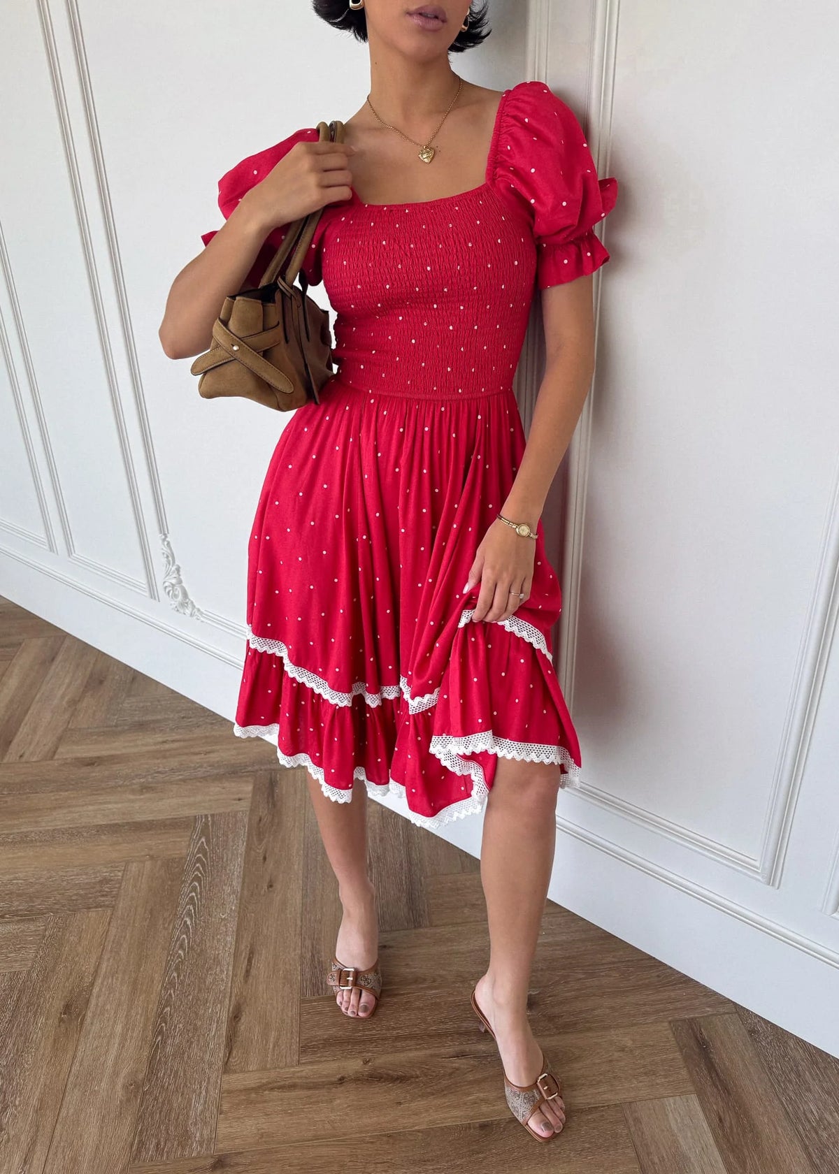 Red Polka Dot Puff Sleeve Dress