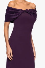 "Michelle" Scuba Crepe Off the Shouler Taffeta Trim Floor Length Dress