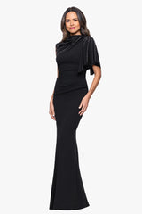 "Persephone" Scuba Crepe  Embellished Sashed Floor Length Dress