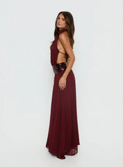 Darwinn Drop Waist Sequin Detail Maxi Dress Burgundy