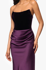 "Lynn" Velvet and Satin Strapless Floor Length Gown