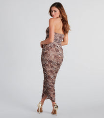 Girl Power Leopard Print Strapless Midi Dress