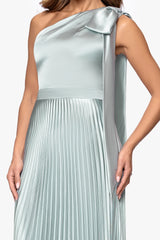 "Matilda" Satin One Shoulder Pleated Floor Length Dress