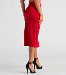 Set A Trend Crepe Slit Midi Skirt