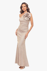 "Phoebe" Galaxy Knit One Shoulder Flower Floor Length Dress