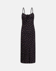 Posine Maxi Dress in Black with Red Rose Ditsy Print