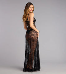 Whispered Touch Sheer Lace Slip Maxi Dress