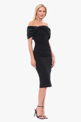 "Sloane" Scuba Crepe Off the Shoulder Short Dress