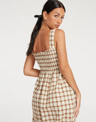 Jocasta Midi Dress in Yellow and Brown Check